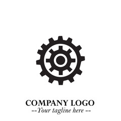 Classic Gear Logo Symbol Black and White Illustration with Modern Industrial Minimal Design