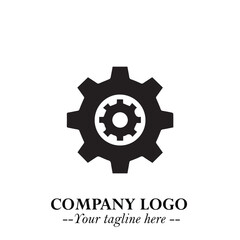Classic Gear Logo Symbol Black and White Illustration with Modern Industrial Minimal Design