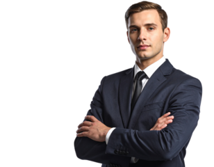 Businessman with Arms Crossed, Slight Side Angle, Isolated