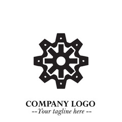 Classic Gear Logo Symbol Black and White Illustration with Modern Industrial Minimal Design
