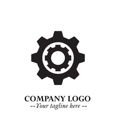 Classic Gear Logo Symbol Black and White Illustration with Modern Industrial Minimal Design