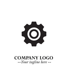 Classic Gear Logo Symbol Black and White Illustration with Modern Industrial Minimal Design