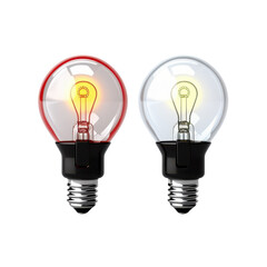 Two light bulbs one with red outline and one clear against black ground transparent background, png