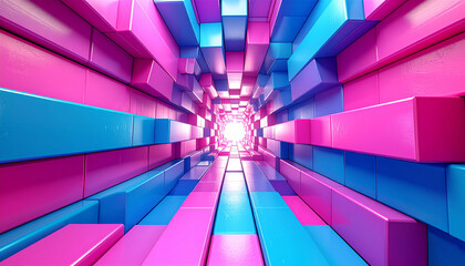 中心から広がる青とピンクのブロックの背景