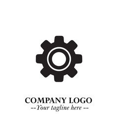 Classic Gear Logo Symbol Black and White Illustration with Modern Industrial Minimal Design