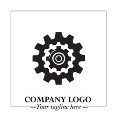 Classic Gear Logo Symbol Black and White Illustration with Modern Industrial Minimal Design