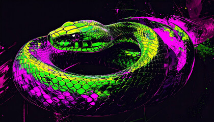 ネオンカラーのかっこいいヘビのイラスト背景