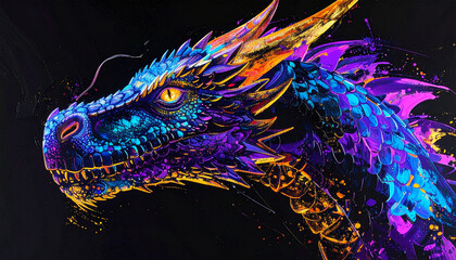 ネオンカラーのかっこいい龍のイラスト背景