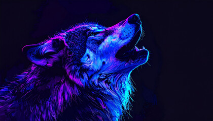 ネオンカラーのかっこいいオオカミのイラスト背景