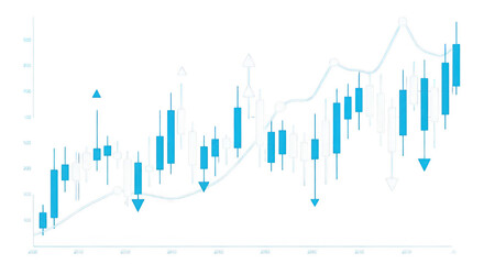 Financial chart with line and bars on transparent background