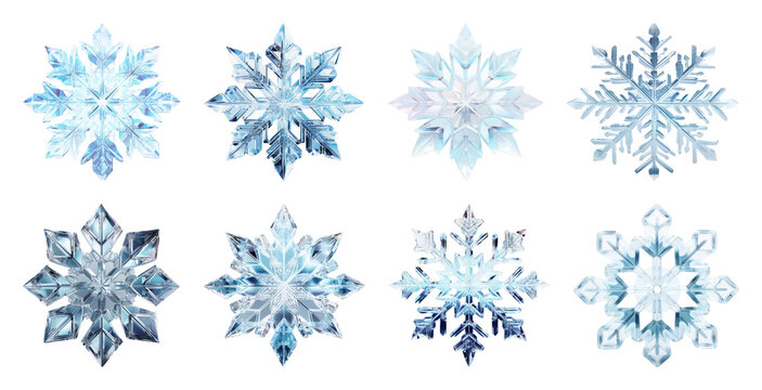 PNG Intricate crystal snowflake designs, element set on transparent background