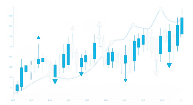 Financial chart with line and bars on transparent background