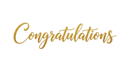 Golden congratulations text design on transparent background