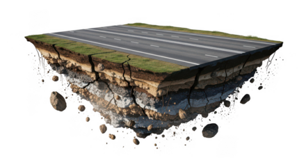Road layers and soil cross section on transparent background