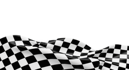 Waving checkered flag on black top on transparent background