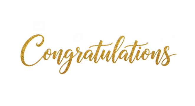 Golden congratulations text design on transparent background