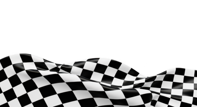 Waving checkered flag on black top on transparent background