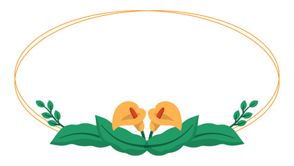 Oval frame with flower leaves at the bottom, ideal to use for invitations, greeting cards, wedding designs, or botanical themed projects.
