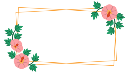 Rectangular frame adorned with pink flowers and green leaves, perfect for elegant invitations, greeting cards, and wedding stationery designs.