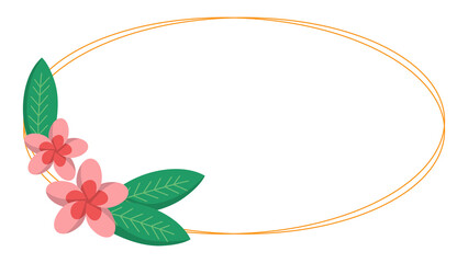 Floral and leafy arrangement in a golden oval frame. Suitable for invitations, card designs, packaging, and botanical themed projects.