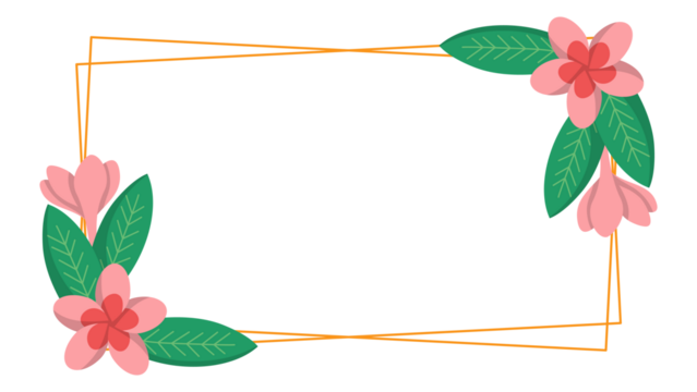 Golden frame with pink flowers and green leaves on a white background. Suitable for spring themed designs, invitations, or prints. - Powered by Adobe