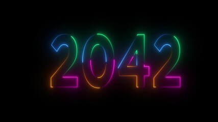 2042 year neon symbol.abstract seamless and loopable concept.2042 neon line text.2042 neon text background animation. Glowing neon number text happy new year background.