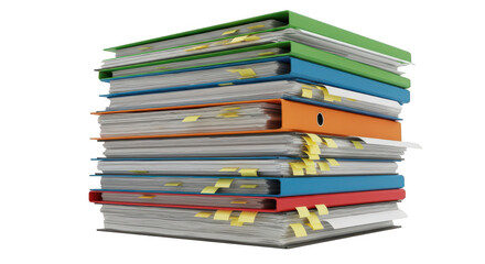 Stack of colorful binders with tabs on transparent background