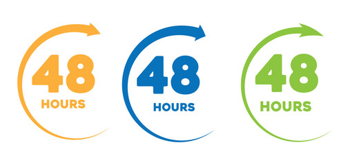 Timer icon. Delivery and service time. Flat Vector illustration. 48 hours icon. Hours time arrow.  Work time symbol isolated on white background.  