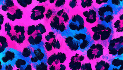 ネオンカラー、ピンクと青のヒョウ柄イラスト背景