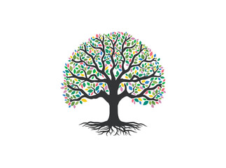 rainbow tree logo, circular shape of tree roots