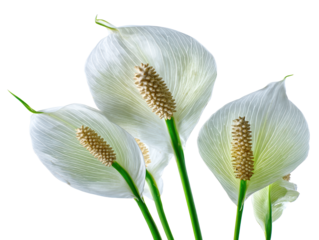 Delicate White Flowers with Prominent Spadices Green Stems