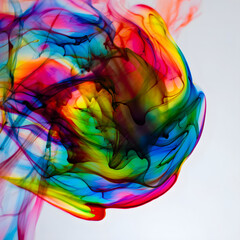 Abstract, colorful fractal smoke swirl pattern design with a vivid rainbow spectrum and motion blur effect