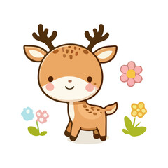 Cute illustration of baby deer on isolated white background