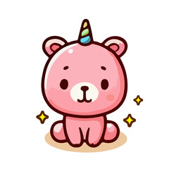 pink bear with a unicorn horn  illustration on isolated white background