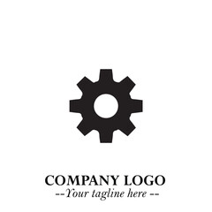 Classic Gear Logo Symbol Black and White Illustration with Modern Industrial Minimal Design