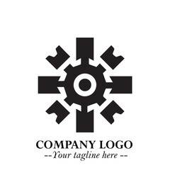 Classic Gear Logo Symbol Black and White Illustration with Modern Industrial Minimal Design