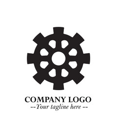 Obraz premium Classic Gear Logo Symbol Black and White Illustration with Modern Industrial Minimal Design