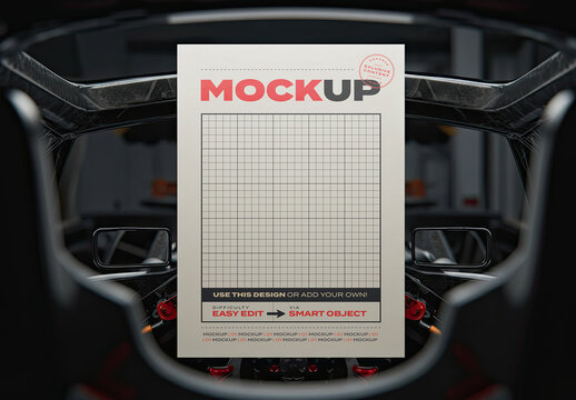 Poster Mockup inside Speed Car