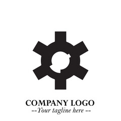 Classic Gear Logo Symbol Black and White Illustration with Modern Industrial Minimal Design