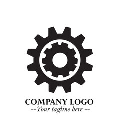 Classic Gear Logo Symbol Black and White Illustration with Modern Industrial Minimal Design