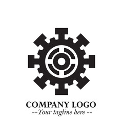 Obraz premium Classic Gear Logo Symbol Black and White Illustration with Modern Industrial Minimal Design