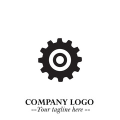 Classic Gear Logo Symbol Black and White Illustration with Modern Industrial Minimal Design
