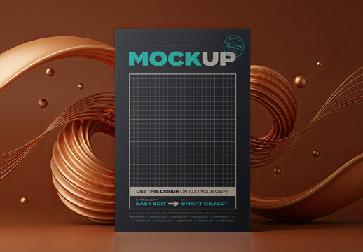 Stand Vertical Poster Page Mockup with Candy Chocolate Swirls