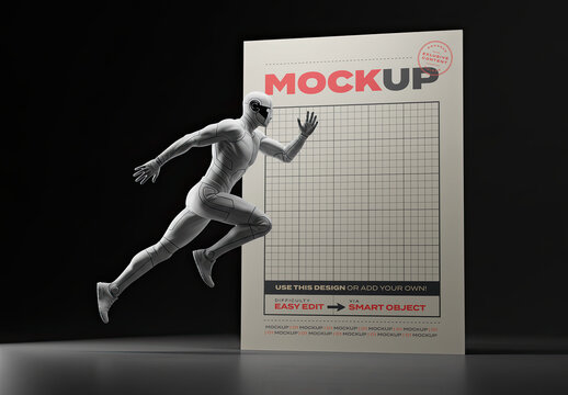 Stand Poster Mockup with Running Ai Robot
