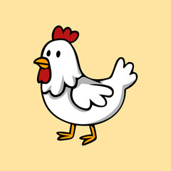 fun happy chicken colored cartoon character isolated drawing line style sketch classic vintage design illustration