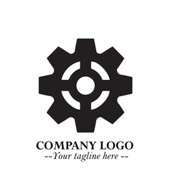 Classic Gear Logo Symbol Black and White Illustration with Modern Industrial Minimal Design