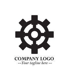 Classic Gear Logo Symbol Black and White Illustration with Modern Industrial Minimal Design