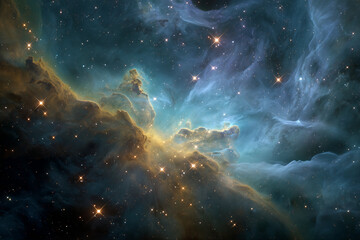 Fototapeta premium Nebulae in Deep Space – Glowing Cosmic Cradle of Light with Interstellar Dust and Stars