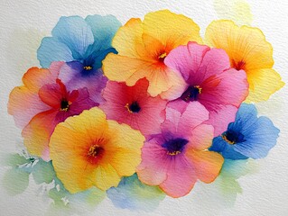 A lively cluster of tropical watercolor blooms in vivid summer hues.