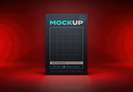 Vertical Stand Poster Mockup with Red Background